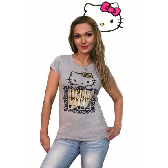 Sanrio Hello Kitty "Fancy in Gold" fitted soft women's T-shirt S, L - Picture 6 of 6